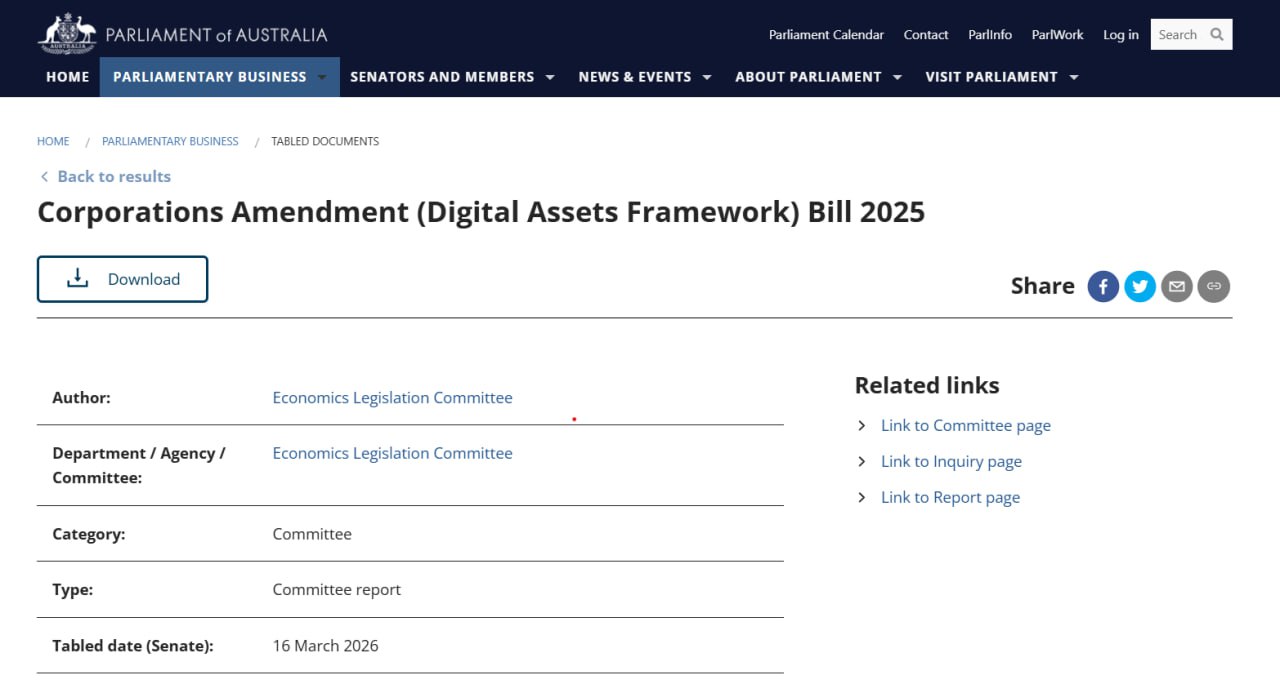 🇦🇺 Australia moves crypto platform licensing forward: Senate committee greenlights the 2025 bill